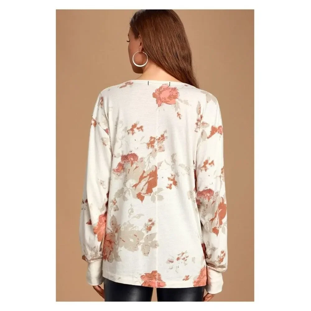 Free People We The Free Arielle Cream Floral Long Sleeve Top Sz.S NWT